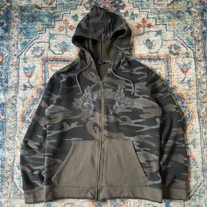 Vintage Fox Riders Zip-up Camouflage Hoodie Medium